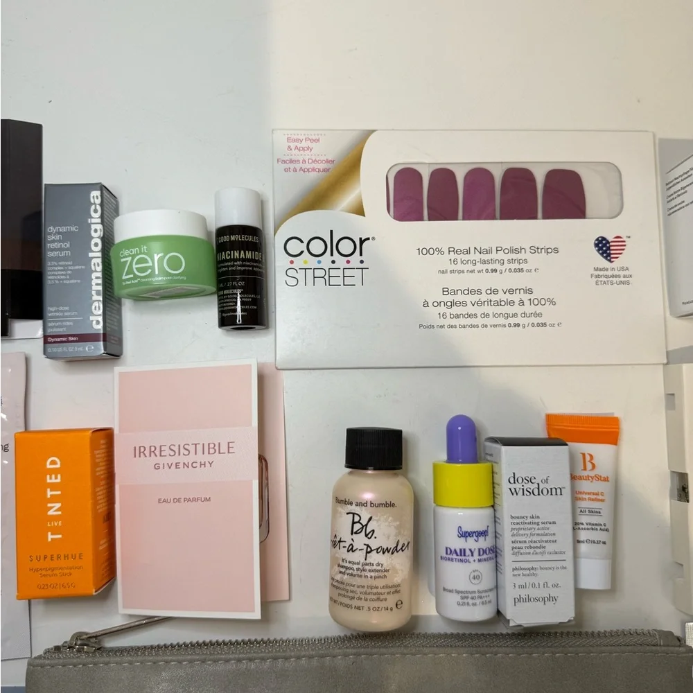 Luxury High End Beauty Skincare Samples Trial Size Bag Bundle with Nail Strips
